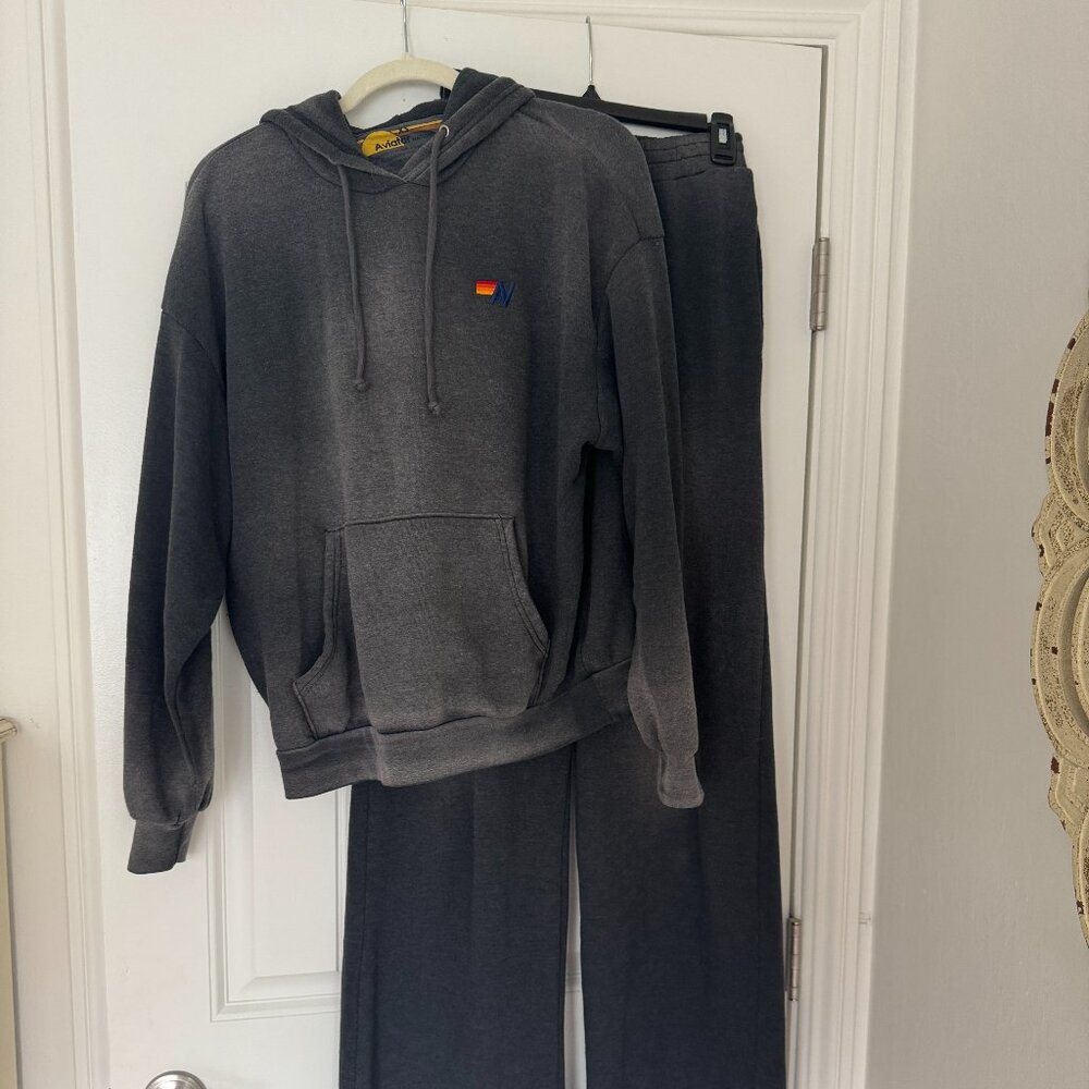 Aviator Nation Set - ESSENTIAL WIDE LEG POCKET SWEATPANTS & PULLOVER FADED SMOKE